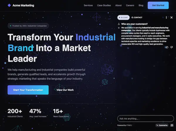 Screenshot of a website with dark color theme